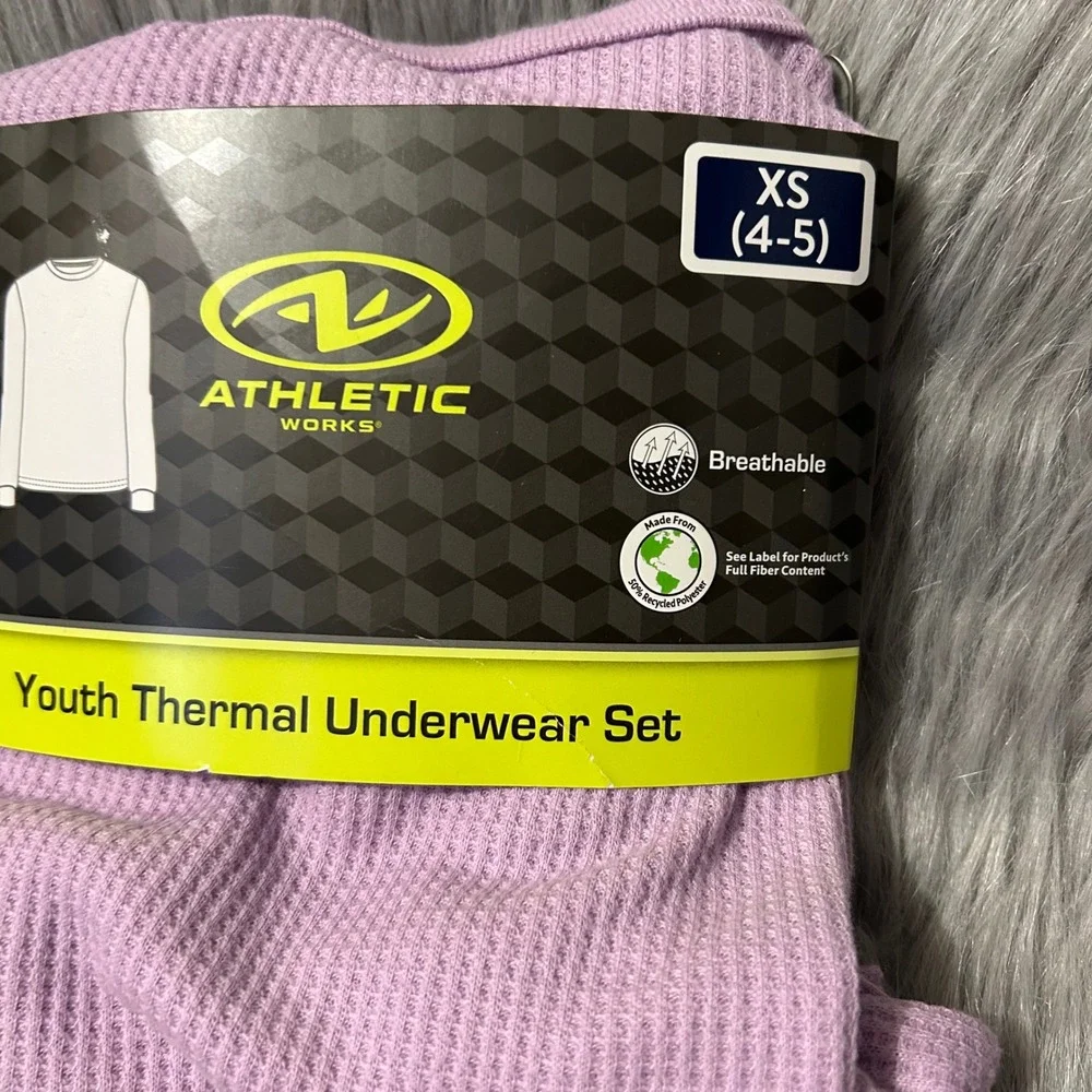 Athletic Works Thermal Underwear Set Girl Size XS (4-5) Purple 2 Piece Pajama‎
